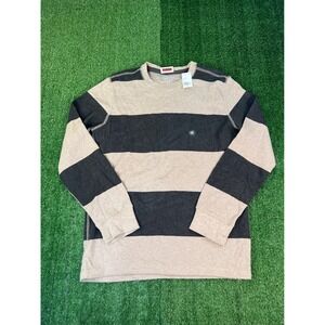 NWT Roebuck & Co Mens Striped Crew Thermal Sand Dune Heather Waffle Knit Shirt M
